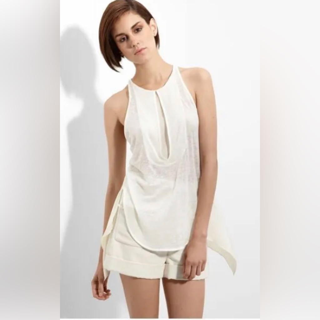 3.1 Phillip Lim Ivory Beige Tank Top Handkerchief Hem Silk Linen Blouse S New